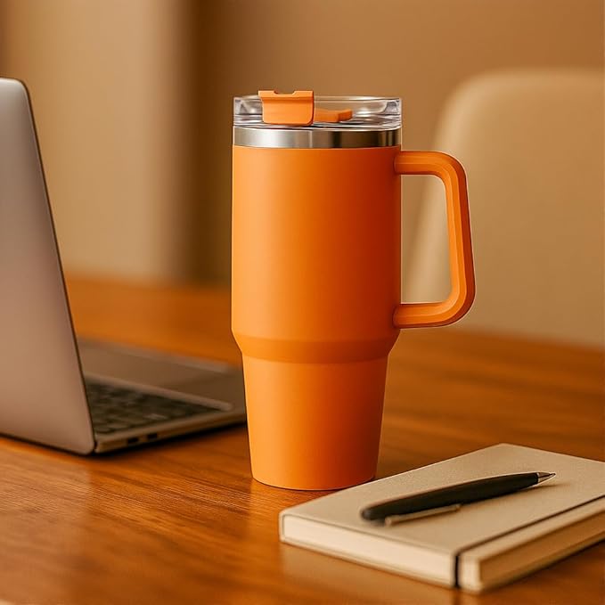 Orange Tumbler with Straw (1200ml)
