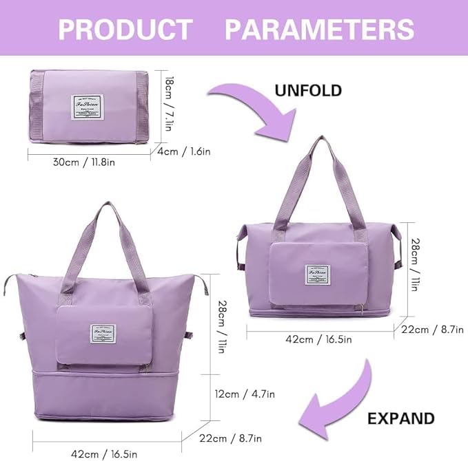 Purple Waterproof Foldable Expandable Duffle Travel Bag