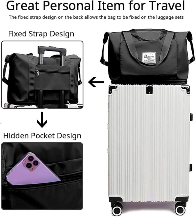 Black Waterproof Foldable Expandable Duffle Travel Bag