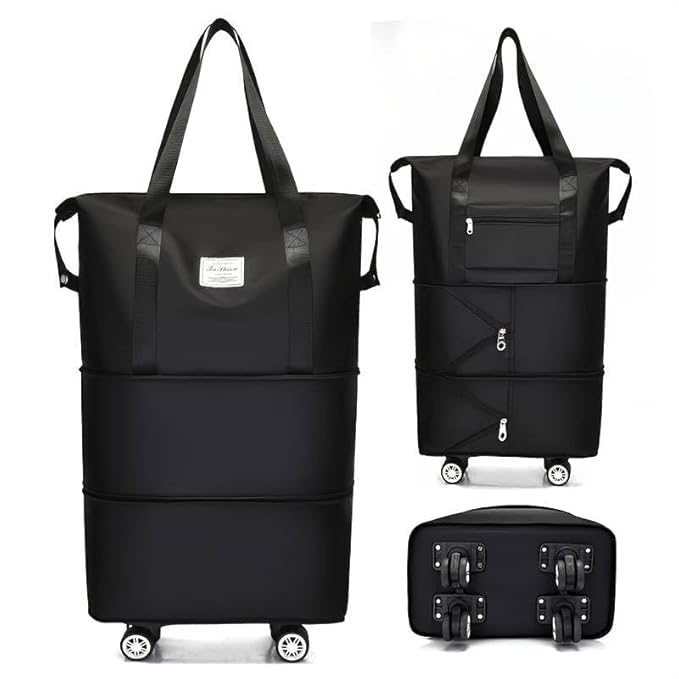 Black Expandable Travel Bag with 4 Wheels
