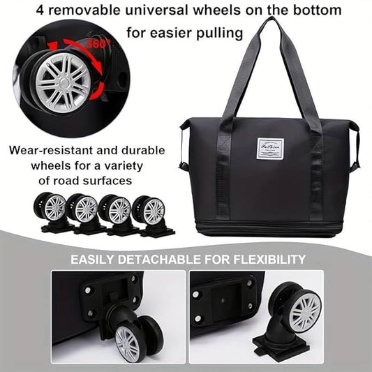 Black Expandable Travel Bag with 4 Wheels