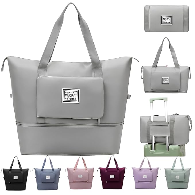 Grey Waterproof Foldable Expandable Duffle Travel Bag