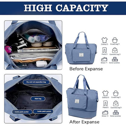Blue Waterproof Foldable Expandable Duffle Travel Bag