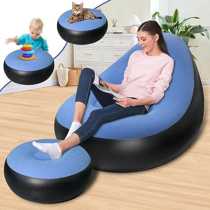 Blue Air Sofa with Foot Stool