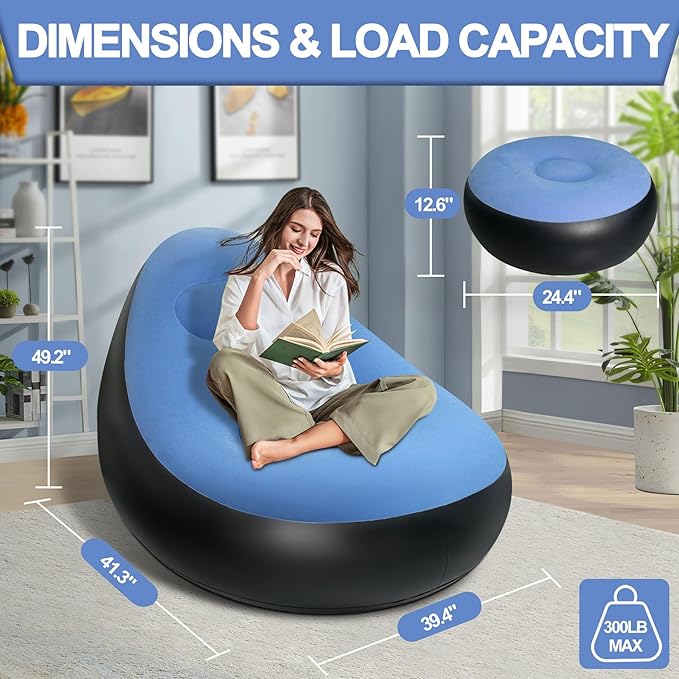 Blue Air Sofa with Foot Stool