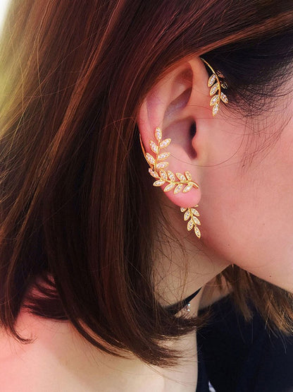 Golden Leaf Shaped Ear Cuff Stud