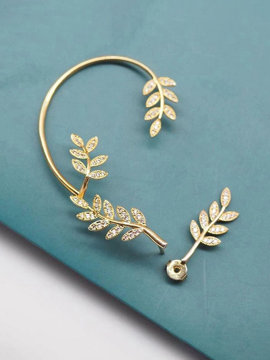 Golden Leaf Shaped Ear Cuff Stud