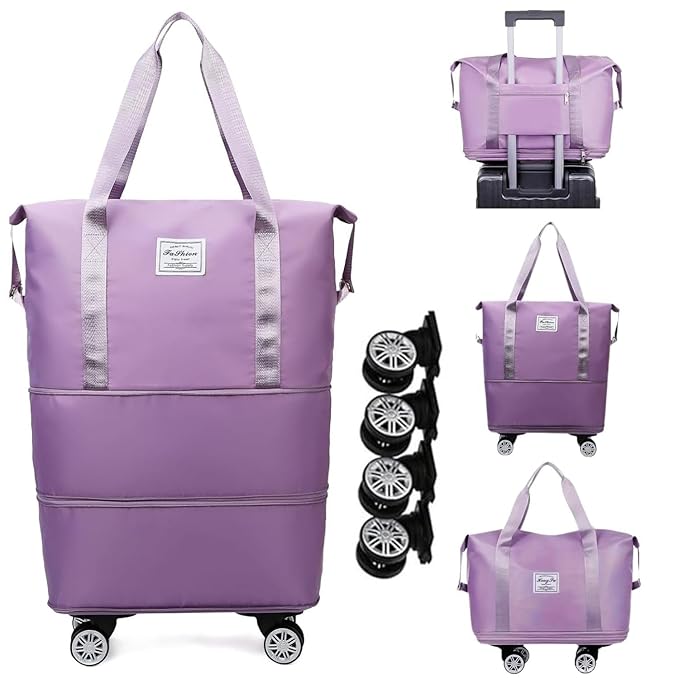 Purple Expandable Travel Bag with 4 Wheels