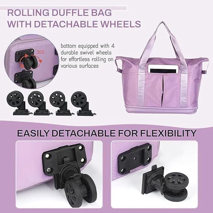 Purple Expandable Travel Bag with 4 Wheels