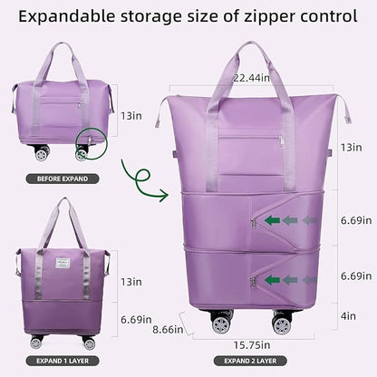 Purple Expandable Travel Bag with 4 Wheels