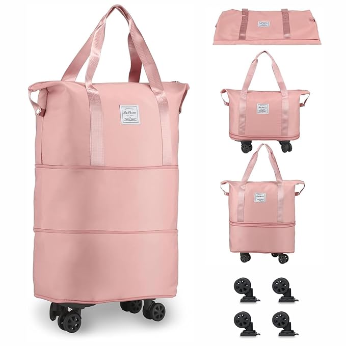 Peach Expandable Travel Bag with 4 Wheels