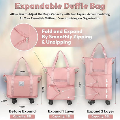 Peach Expandable Travel Bag with 4 Wheels