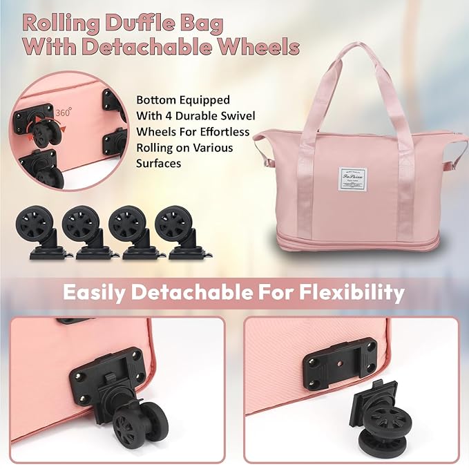 Peach Expandable Travel Bag with 4 Wheels