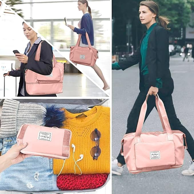 Peach Waterproof Foldable Expandable Duffle Travel Bag