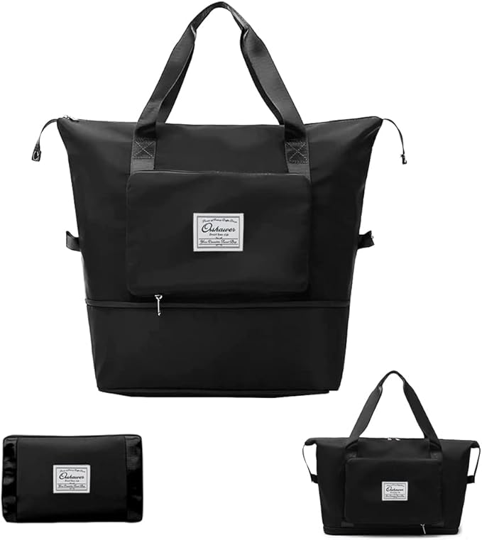 Black Waterproof Foldable Expandable Duffle Travel Bag