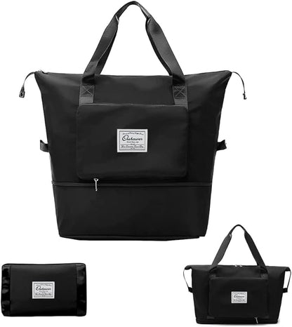 Black Waterproof Foldable Expandable Duffle Travel Bag