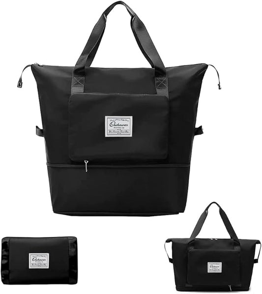 Black Waterproof Foldable Expandable Duffle Travel Bag