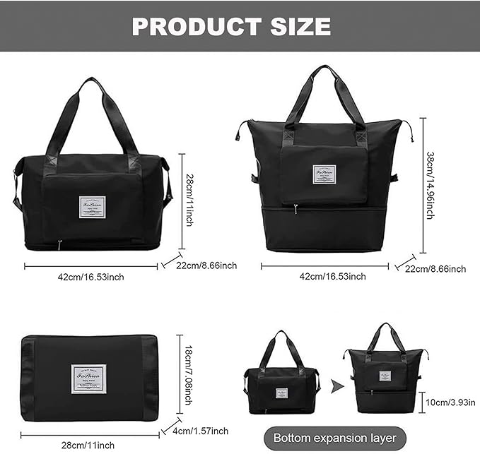 Black Waterproof Foldable Expandable Duffle Travel Bag