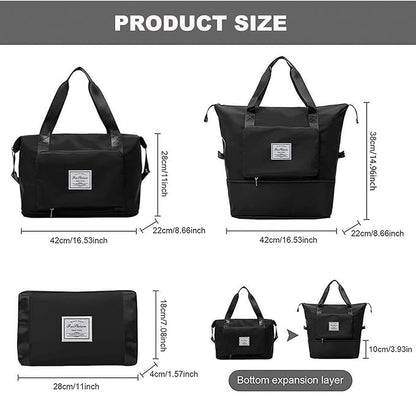 Black Waterproof Foldable Expandable Duffle Travel Bag