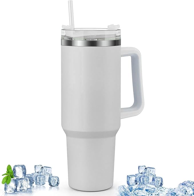 White Tumbler with Straw (1200ml)