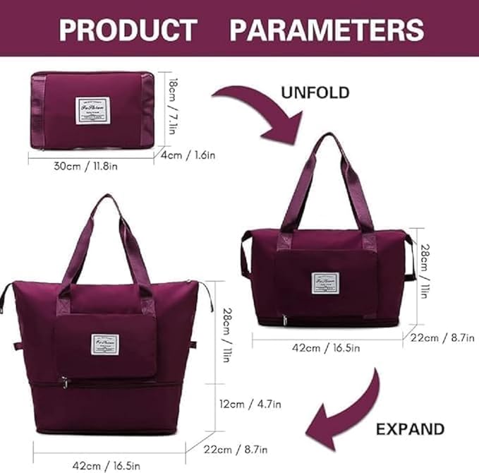Wine Waterproof Foldable Expandable Duffle Travel Bag